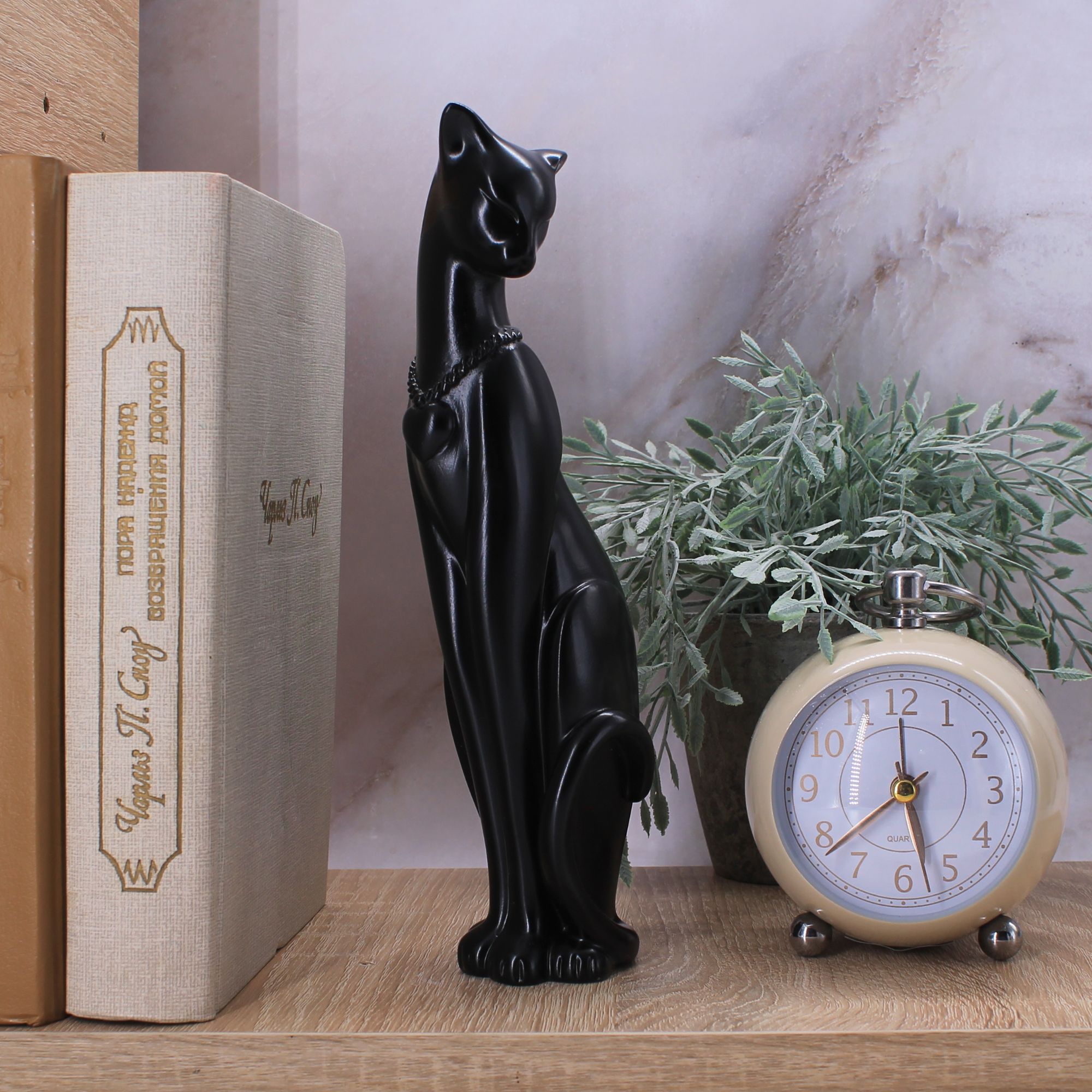 Миниатюра 7. Изделие "Статуэтка Кошка Грация с кулоном сердце", цвет черный глянец, категория "Кошки".