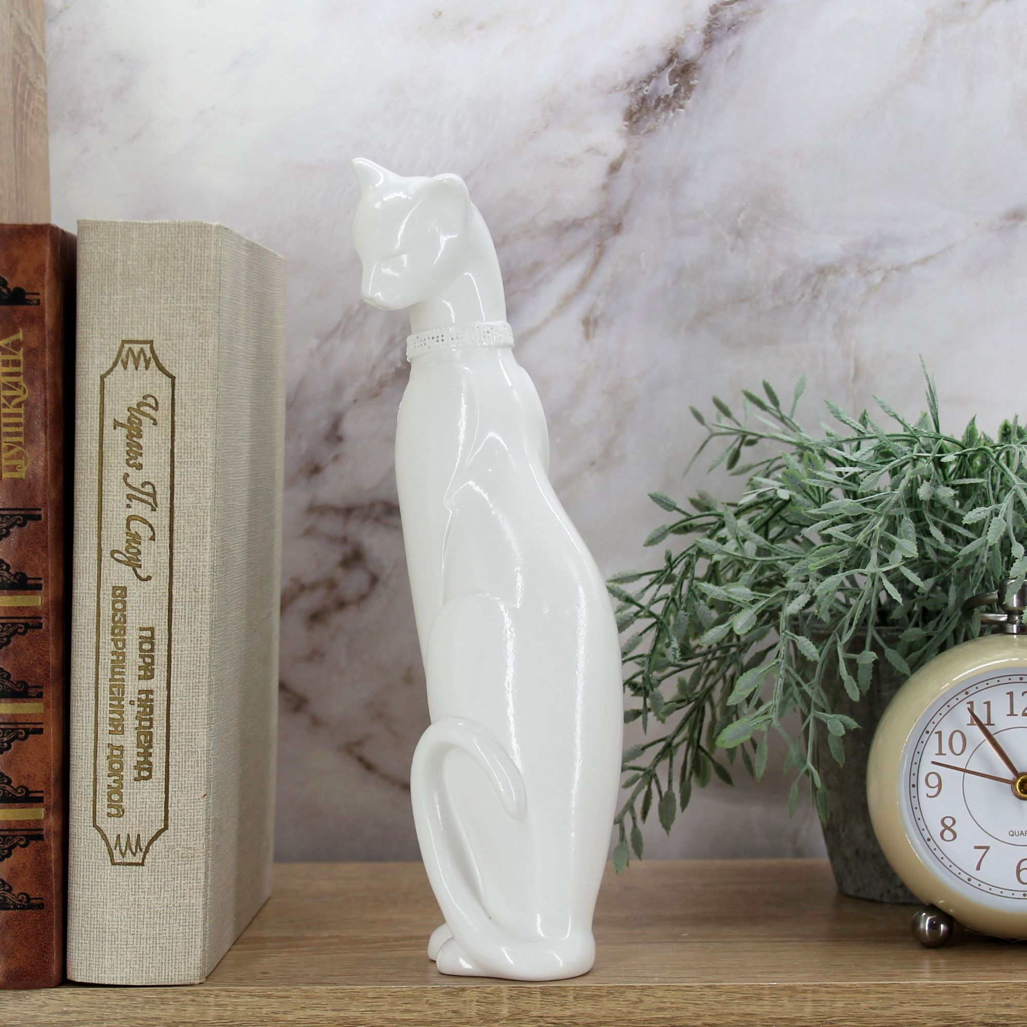 Миниатюра 3. Изделие "Статуэтка Кошка Грация с кулоном", цвет белый глянец, категория "Кошки".