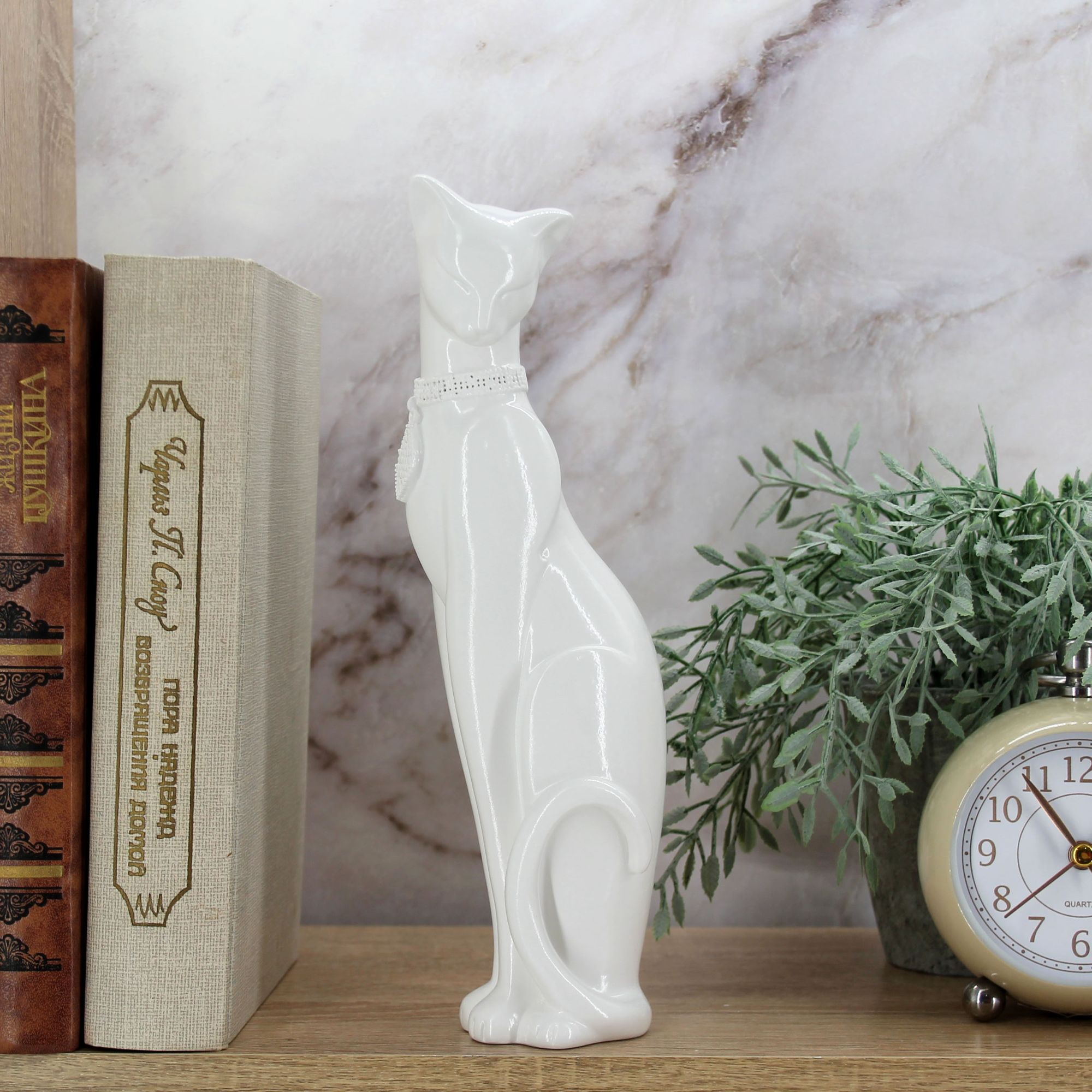 Миниатюра 4. Изделие "Статуэтка Кошка Грация с кулоном", цвет белый глянец, категория "Кошки".