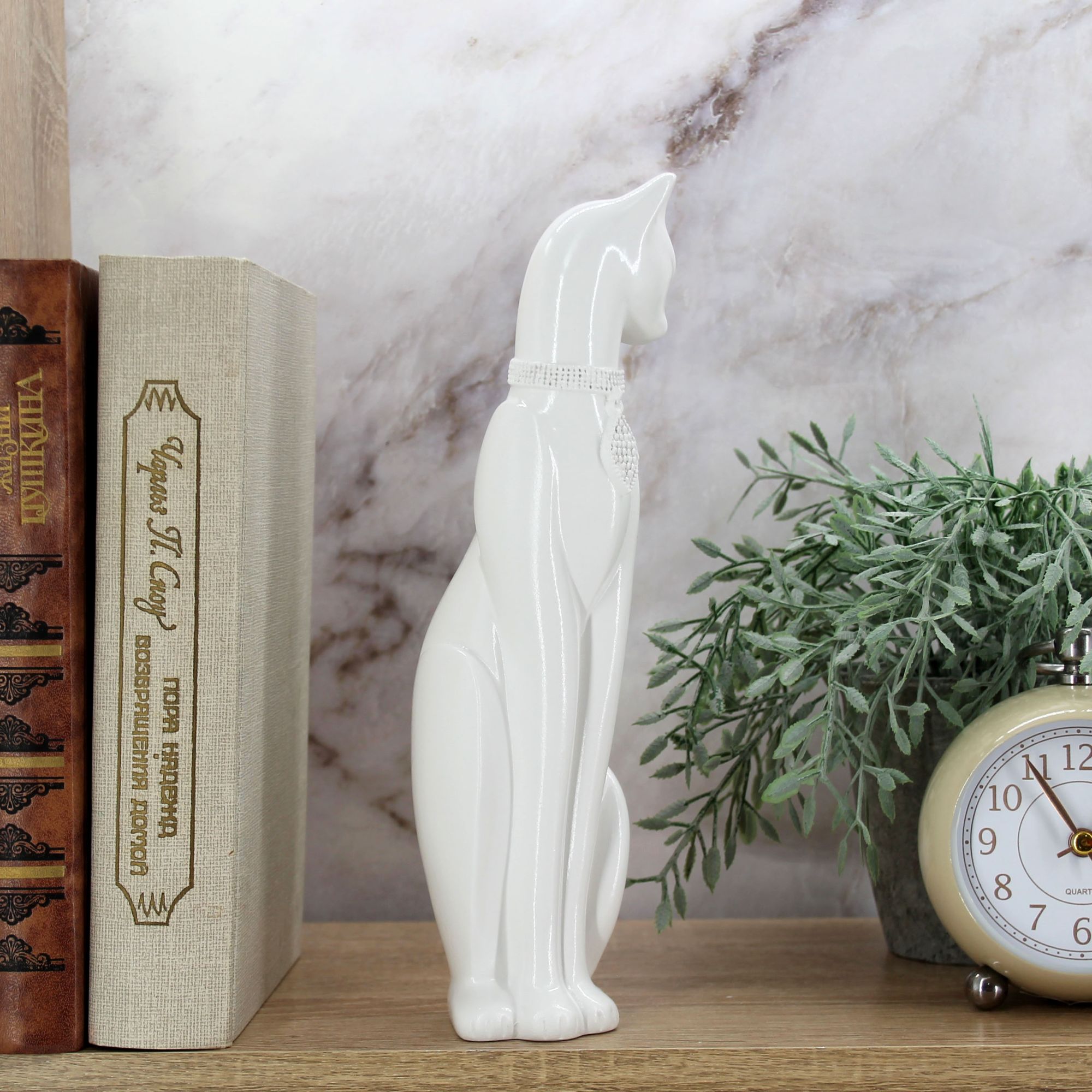Миниатюра 5. Изделие "Статуэтка Кошка Грация с кулоном", цвет белый глянец, категория "Кошки".