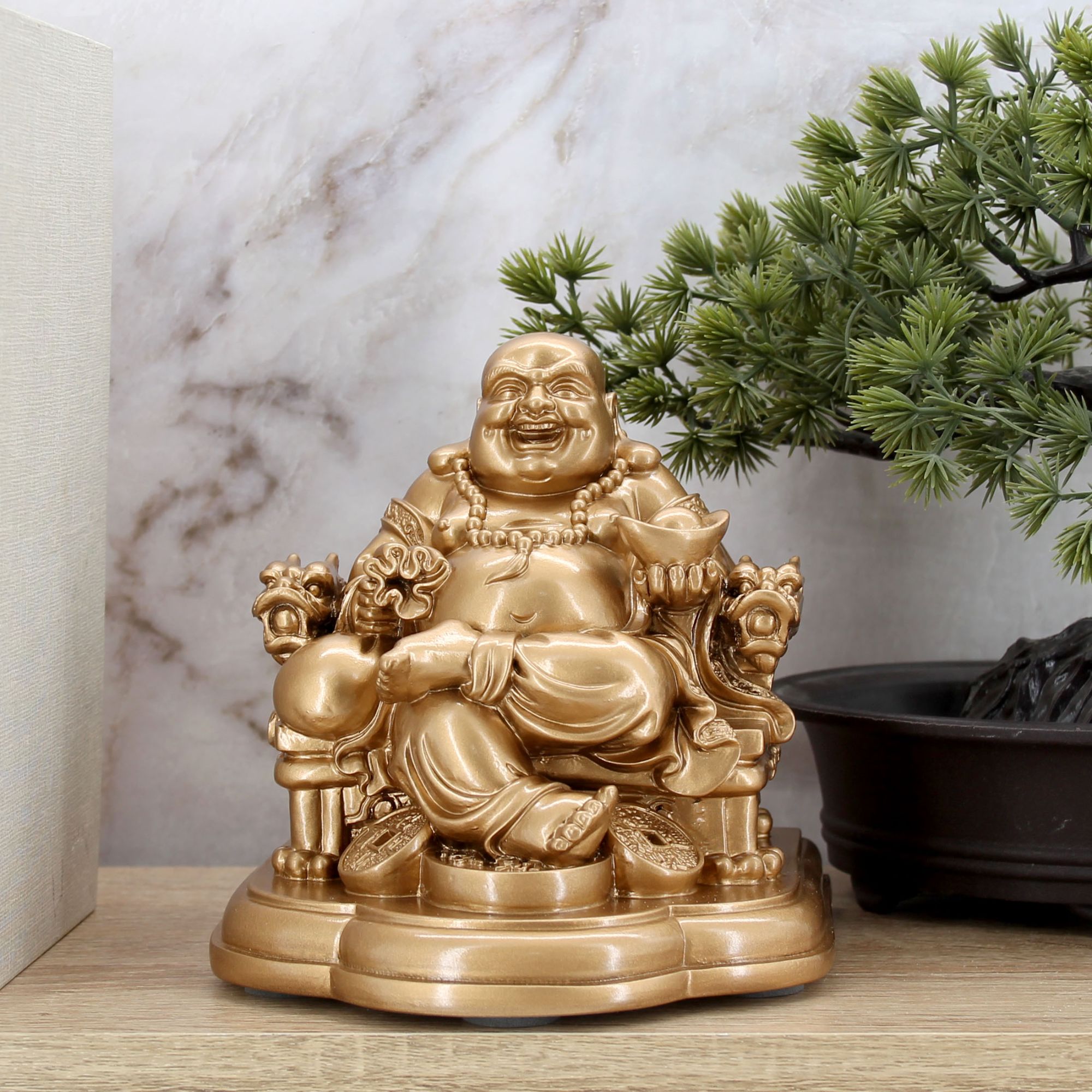 Миниатюра 1. Изделие "Статуэтка Хотей в кресле", цвет темная бронза, категория "Фен-шуй и Буддизм".