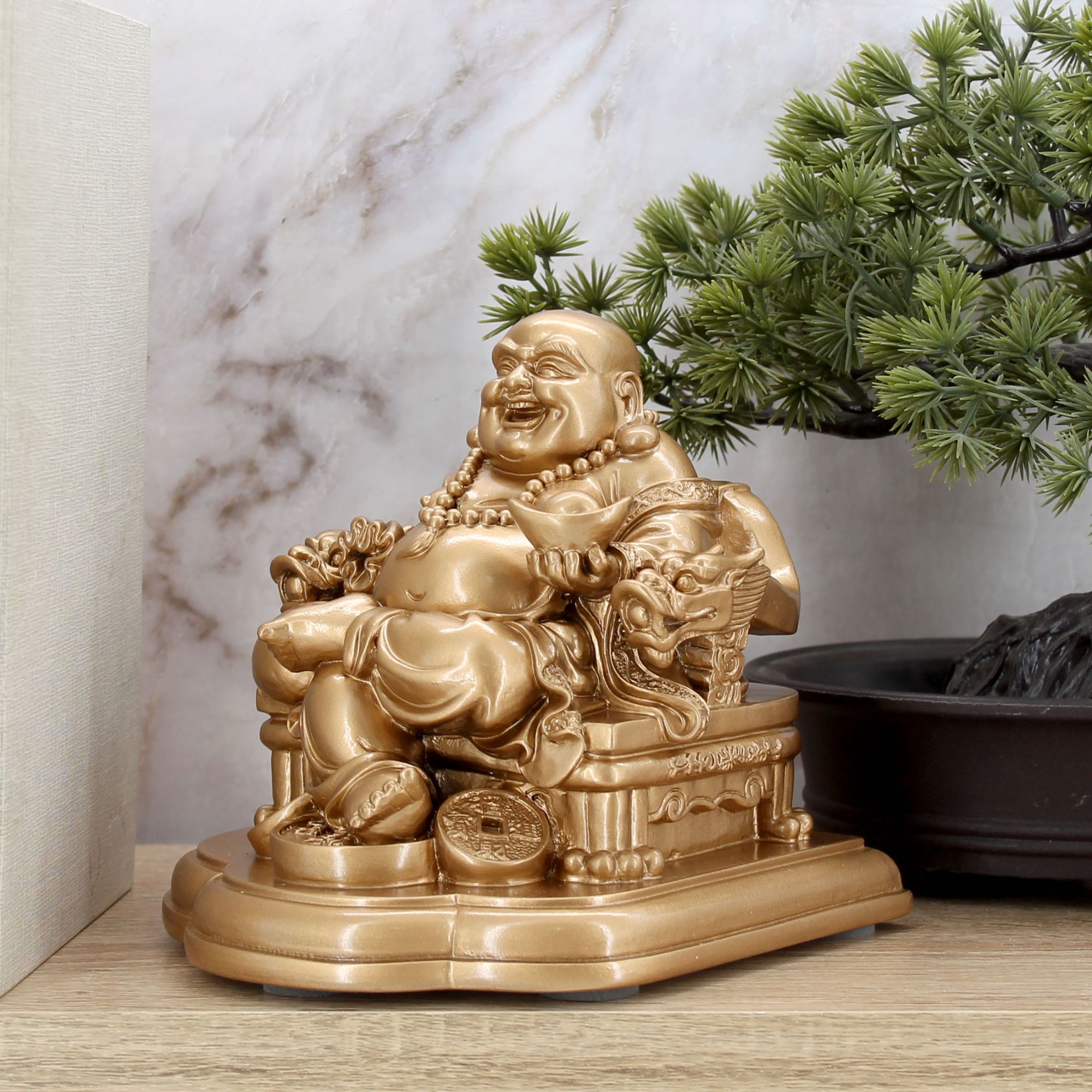 Миниатюра 3. Изделие "Статуэтка Хотей в кресле", цвет темная бронза, категория "Фен-шуй и Буддизм".