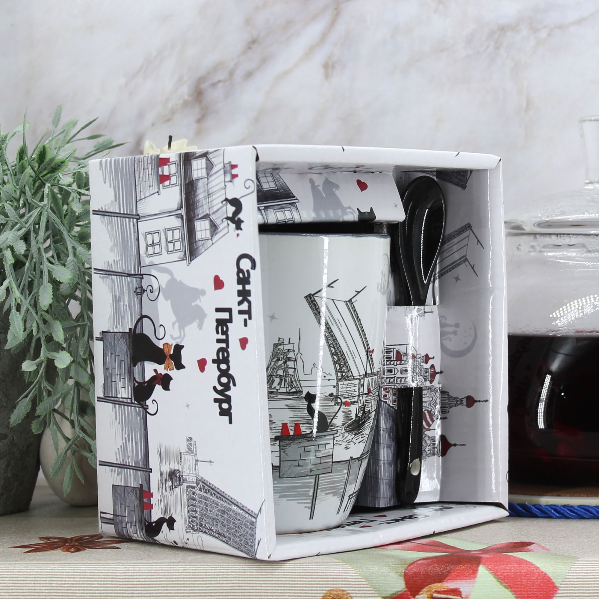 Миниатюра 4. Изделие "Подарочный набор чайная кружка с ложкой " Санкт-Петербург " № 1", цвет без цветов, категория "Сопутствующие товары".