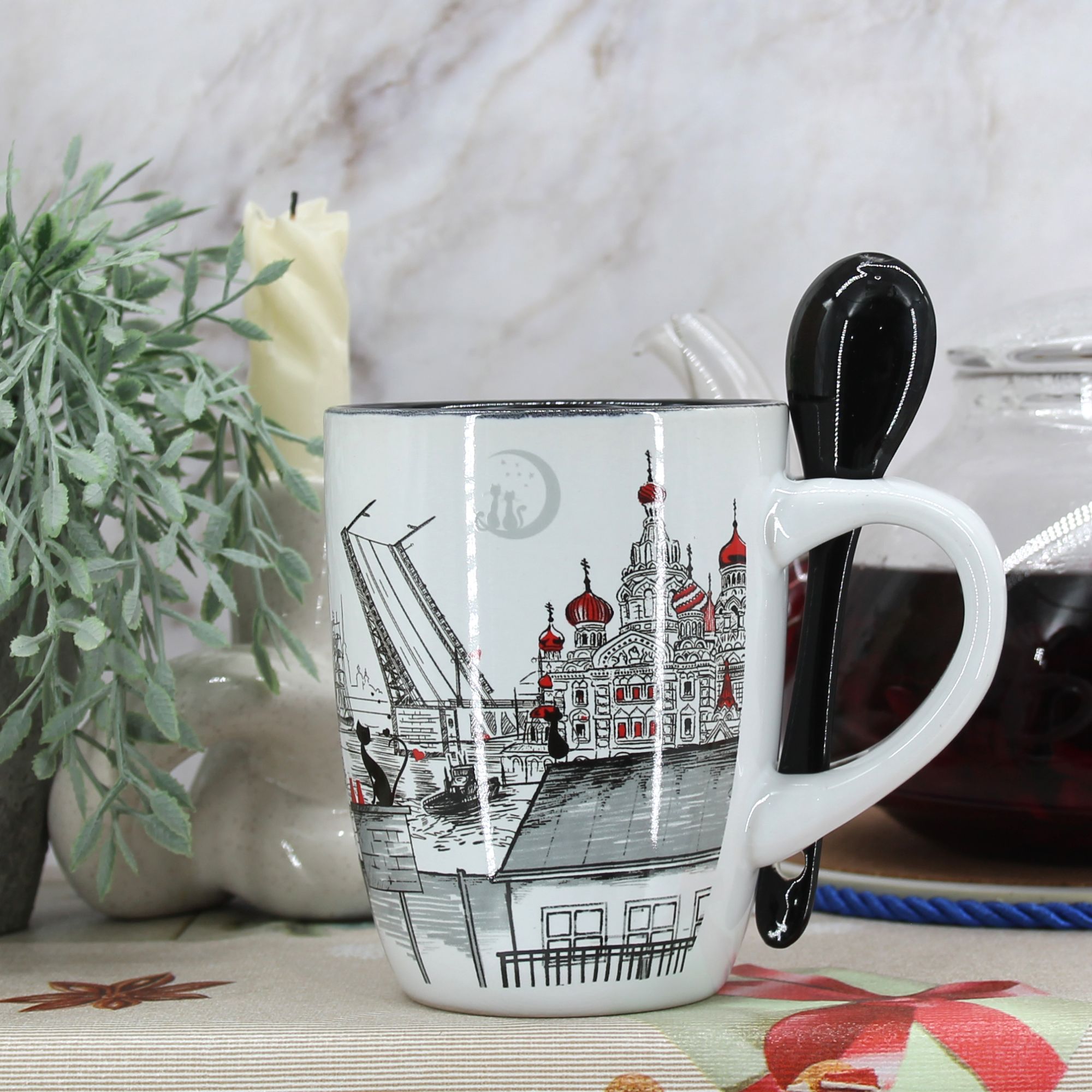 Миниатюра 3. Изделие "Подарочный набор чайная кружка с ложкой " Санкт-Петербург " № 1", цвет без цветов, категория "Сопутствующие товары".