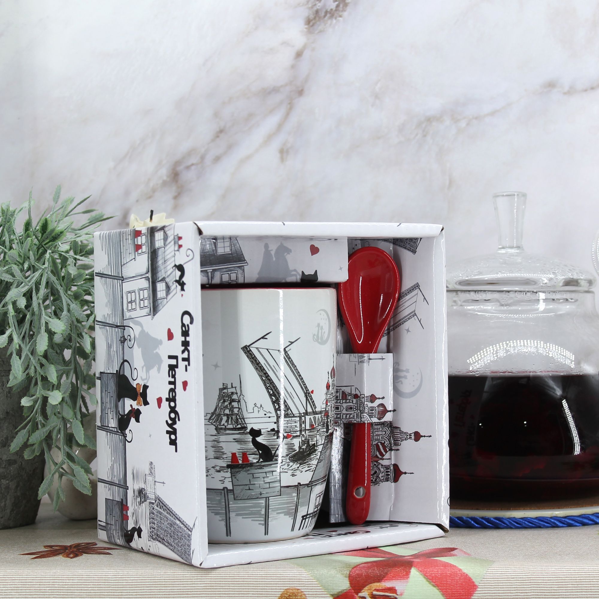 Миниатюра 5. Изделие "Подарочный набор чайная кружка с ложкой " Санкт-Петербург " № 2", цвет без цветов, категория "Сопутствующие товары".