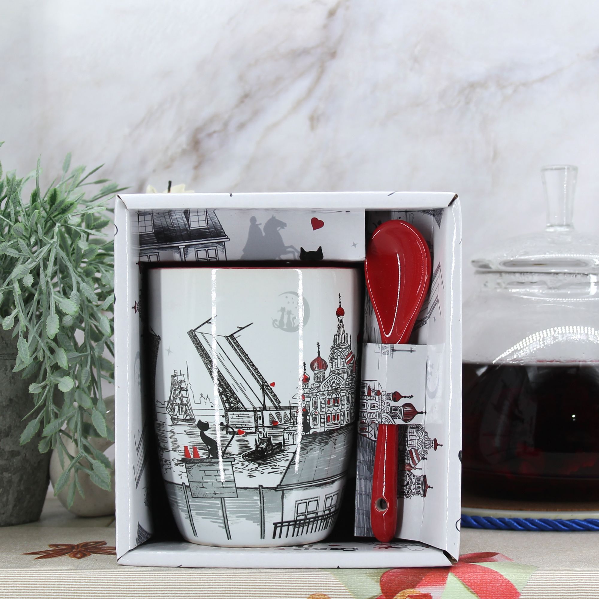 Миниатюра 6. Изделие "Подарочный набор чайная кружка с ложкой " Санкт-Петербург " № 2", цвет без цветов, категория "Сопутствующие товары".