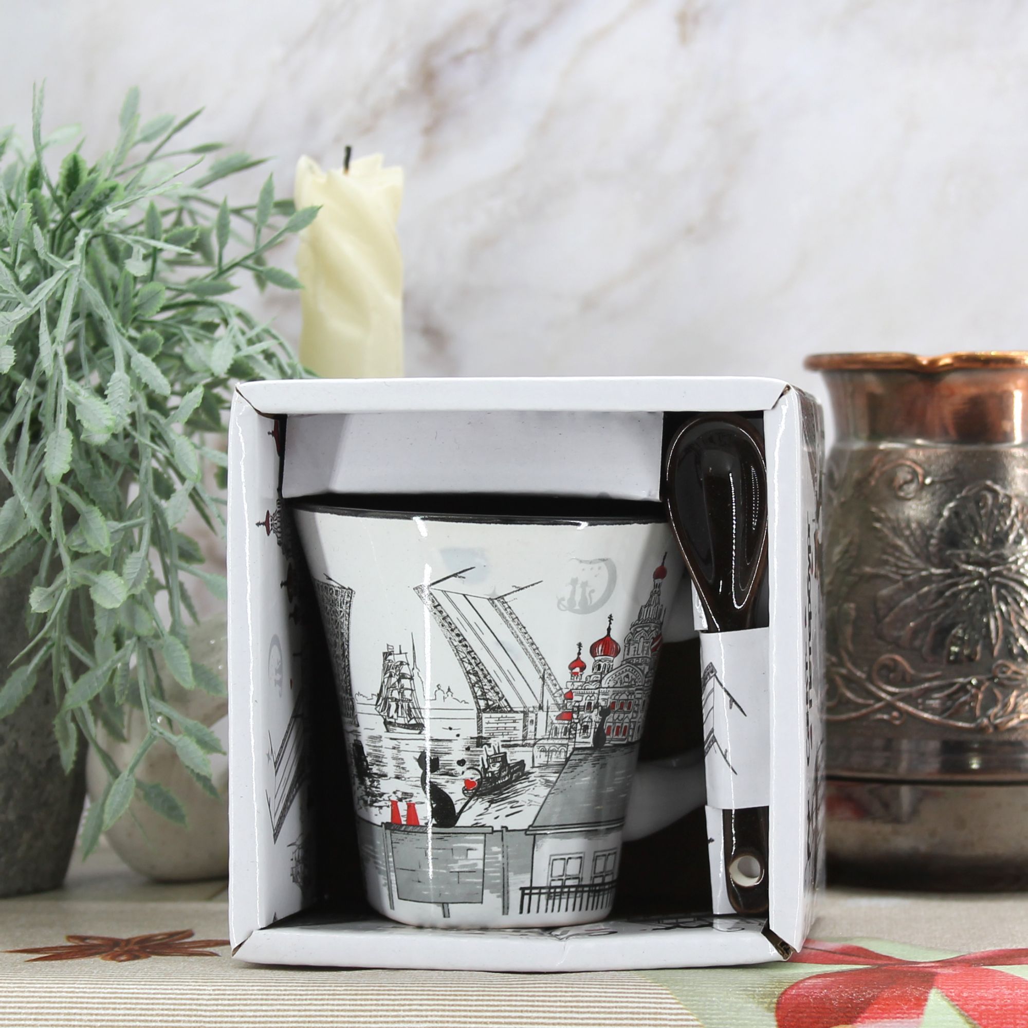 Миниатюра 5. Изделие "Подарочный набор кофейная кружка и ложка "Санкт-Петербург" № 1", цвет без цветов, категория "Сопутствующие товары".