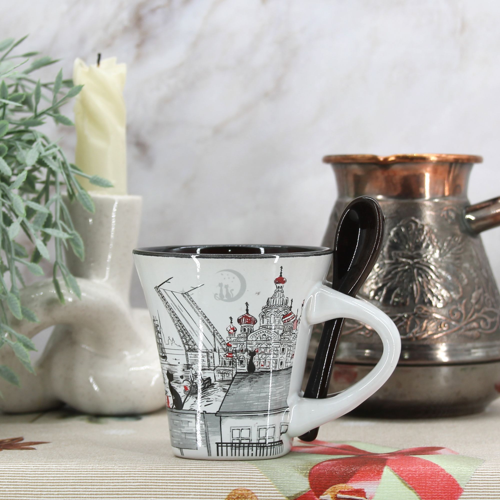 Миниатюра 4. Изделие "Подарочный набор кофейная кружка и ложка "Санкт-Петербург" № 1", цвет без цветов, категория "Сопутствующие товары".
