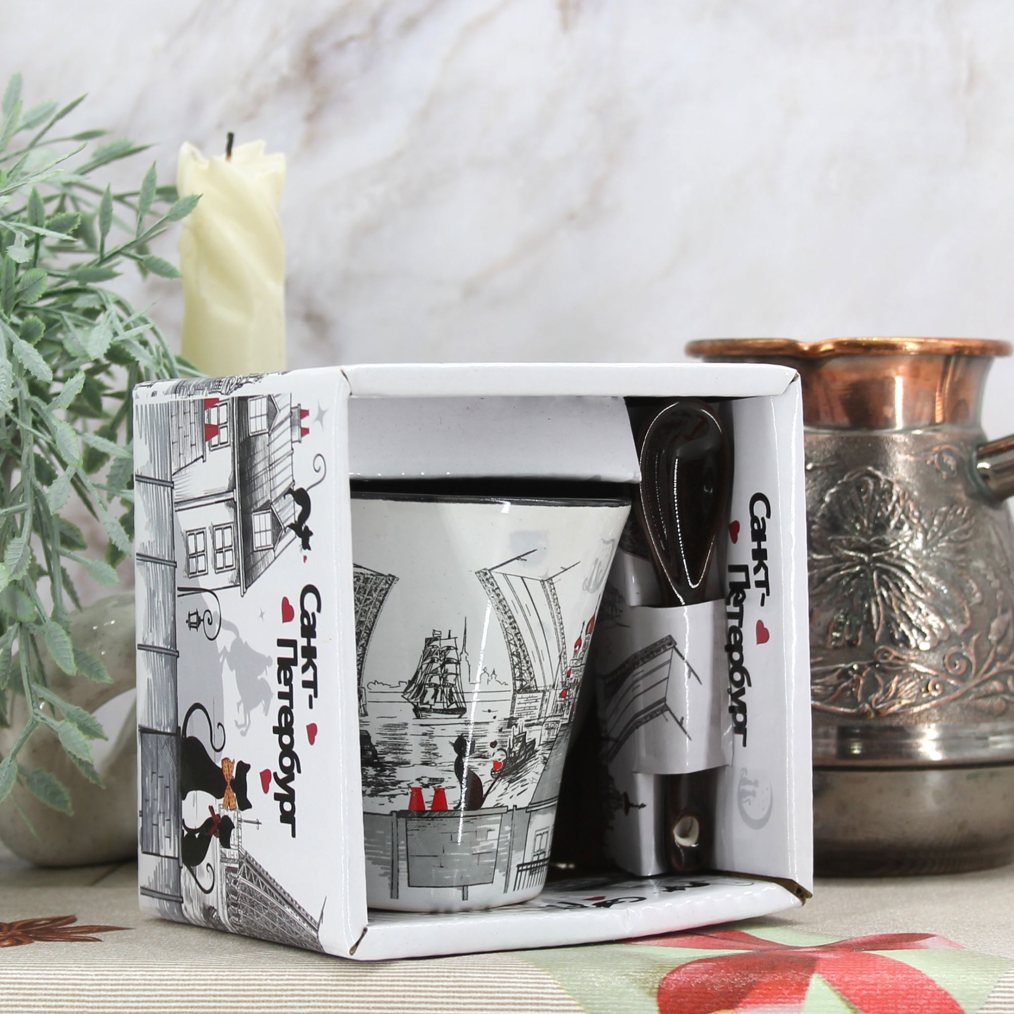 Миниатюра 6. Изделие "Подарочный набор кофейная кружка и ложка "Санкт-Петербург" № 1", цвет без цветов, категория "Сопутствующие товары".