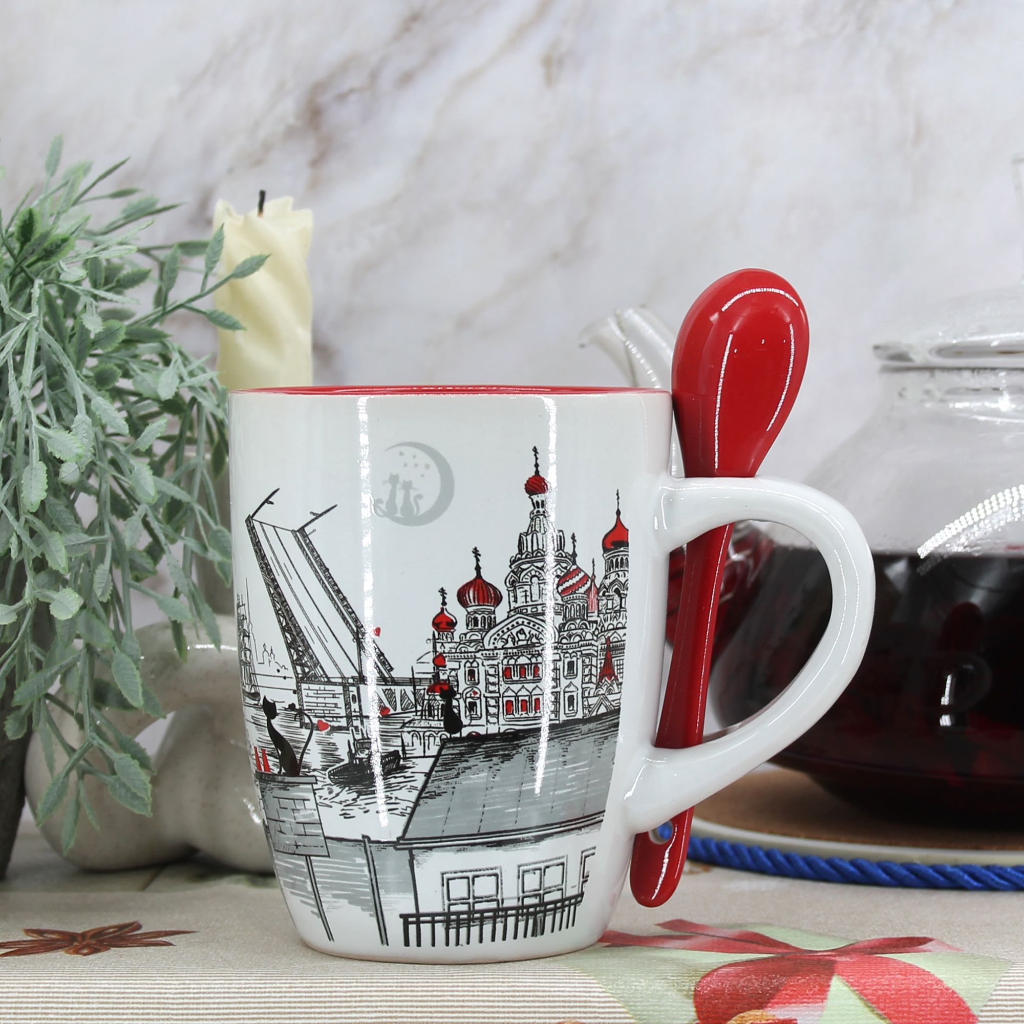 Миниатюра 4. Изделие "Подарочный набор Сувенир чайная кружка с ложкой " Санкт-Петербург " № 2", цвет без цветов, категория "Сопутствующие товары".