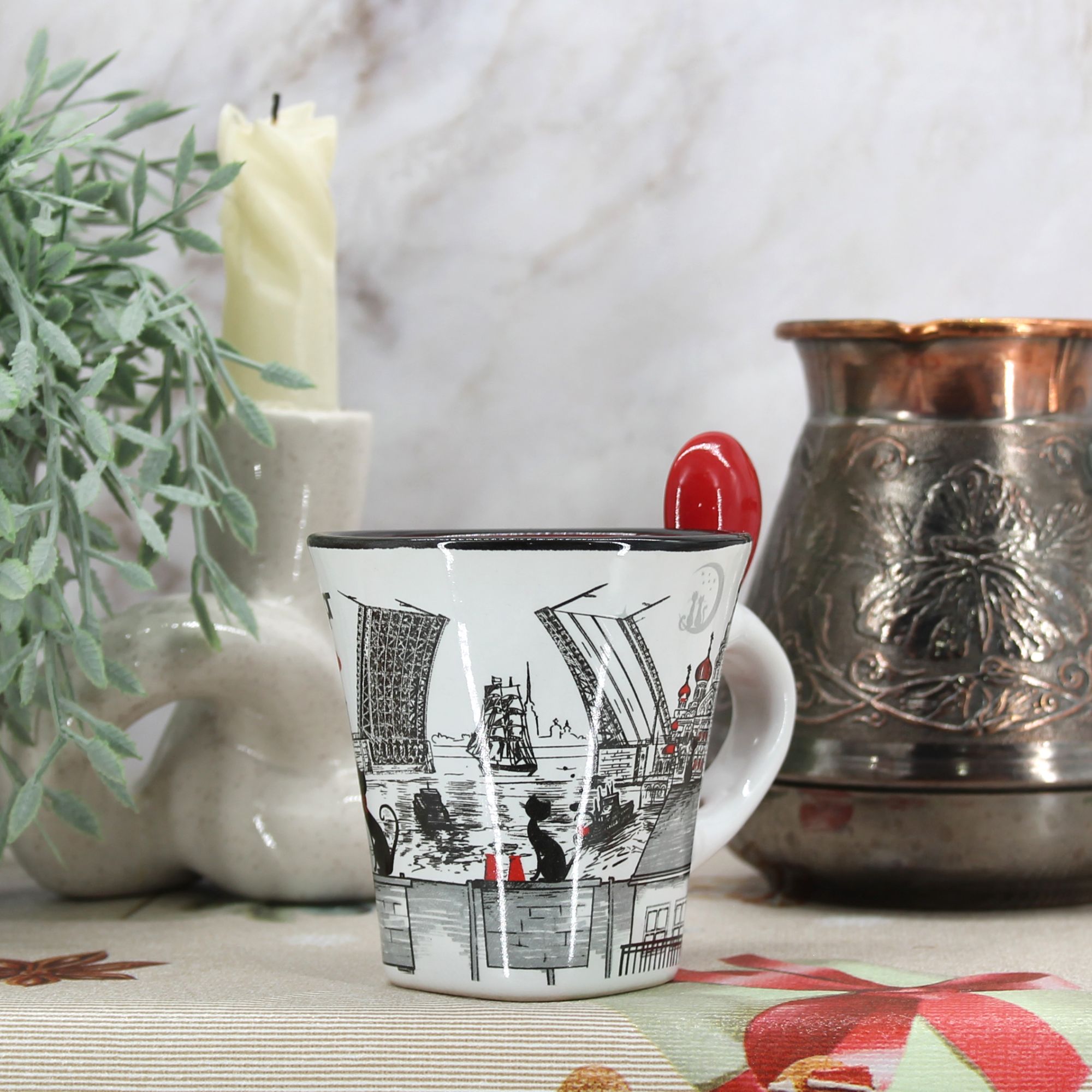 Миниатюра 3. Изделие "Подарочный набор Сувенир кофейная кружка и ложка "Санкт-Петербург" № 2", цвет без цветов, категория "Сопутствующие товары".