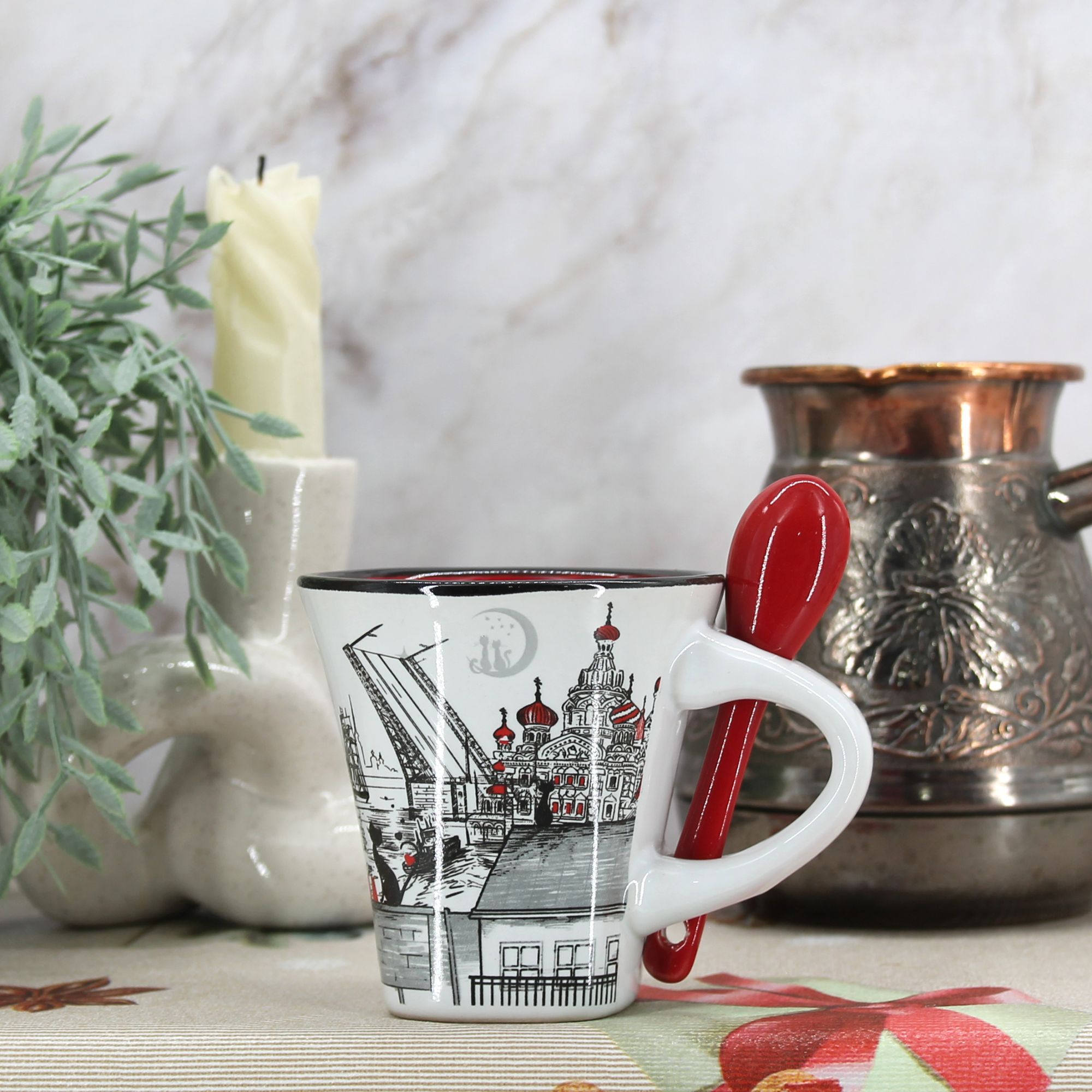 Миниатюра 4. Изделие "Подарочный набор Сувенир кофейная кружка и ложка "Санкт-Петербург" № 2", цвет без цветов, категория "Сопутствующие товары".