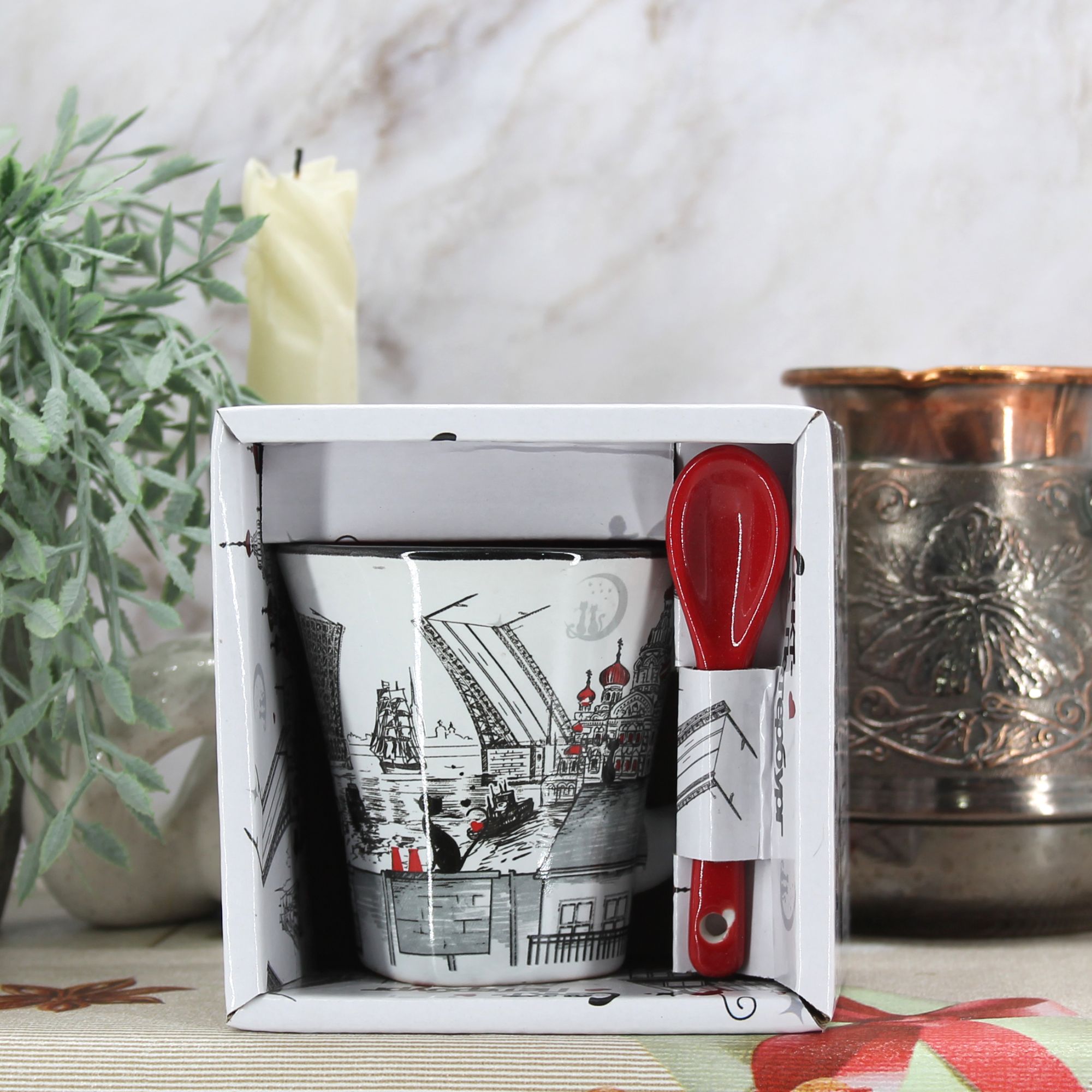 Миниатюра 6. Изделие "Подарочный набор Сувенир кофейная кружка и ложка "Санкт-Петербург" № 2", цвет без цветов, категория "Сопутствующие товары".