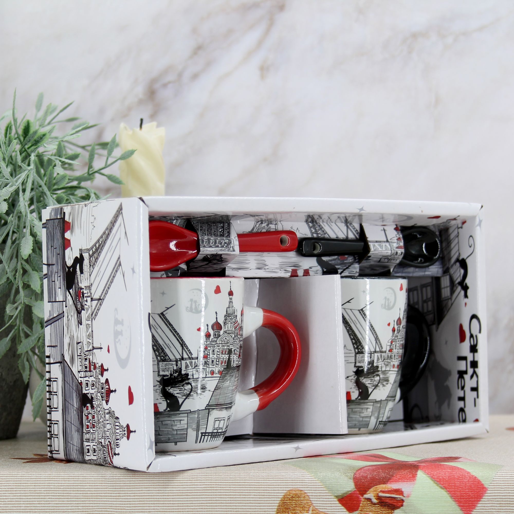 Миниатюра 12. Изделие "Подарочный набор Сувенир кофейных кружек с ложками "Санкт-Петербург"", цвет без цветов, категория "Сопутствующие товары".