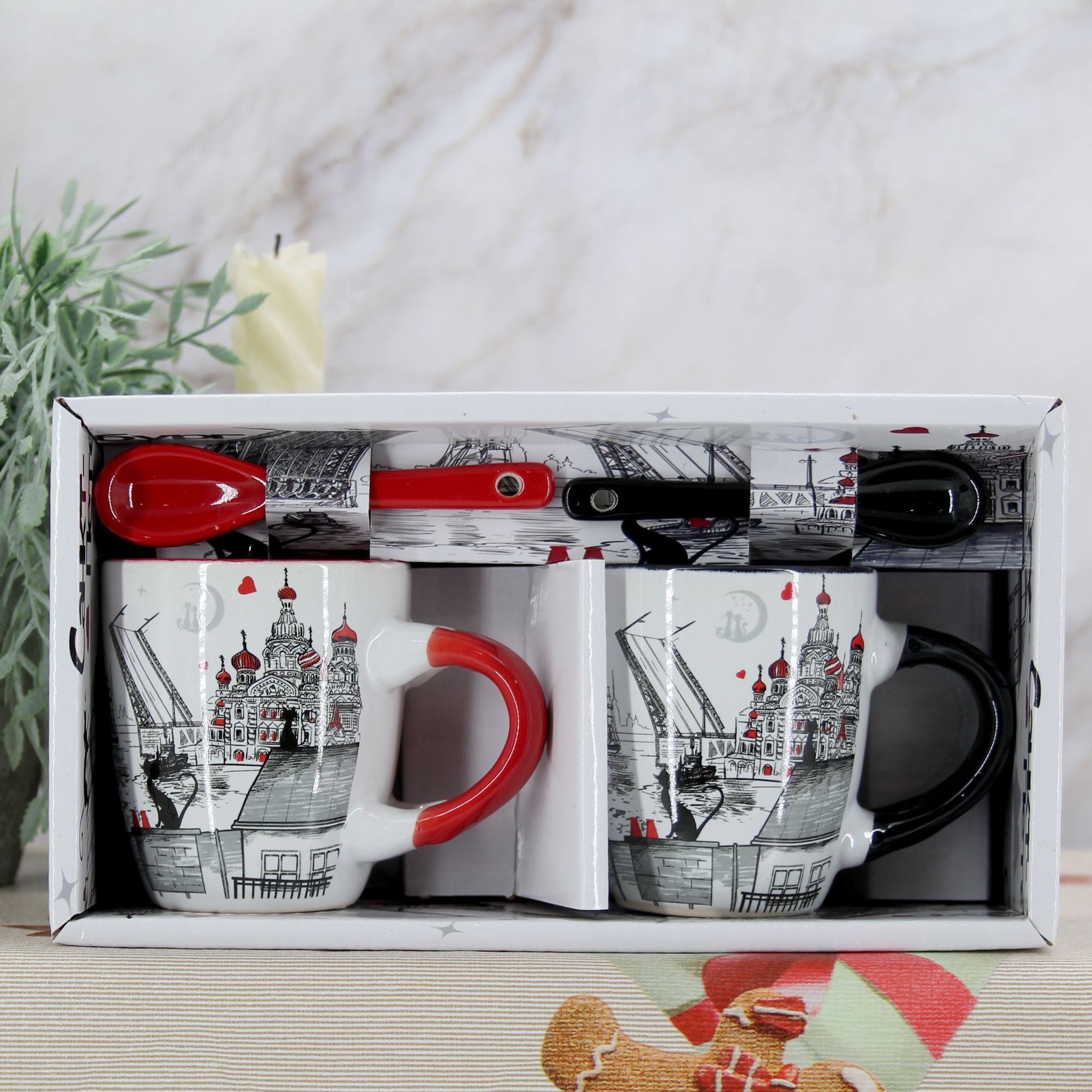 Миниатюра 13. Изделие "Подарочный набор Сувенир кофейных кружек с ложками "Санкт-Петербург"", цвет без цветов, категория "Сопутствующие товары".