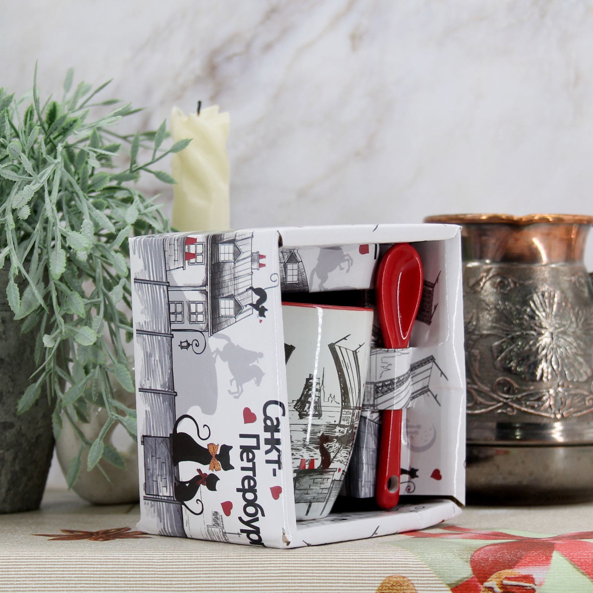 Миниатюра 4. Изделие "Подарочный набор Сувенир "Санкт-Петербург" с кофейной кружкой и ложкой № 4", цвет без цветов, категория "Сопутствующие товары".