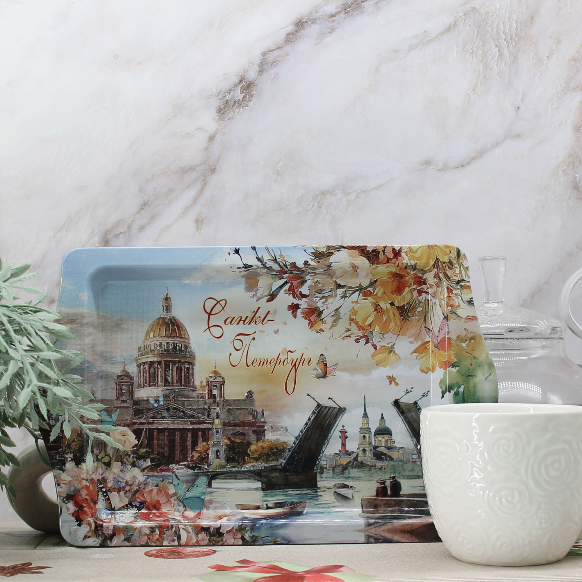 Миниатюра 2. Изделие "Сувенир поднос для кружек Санкт-Петербург № 4", цвет без цветов, категория "Сопутствующие товары".