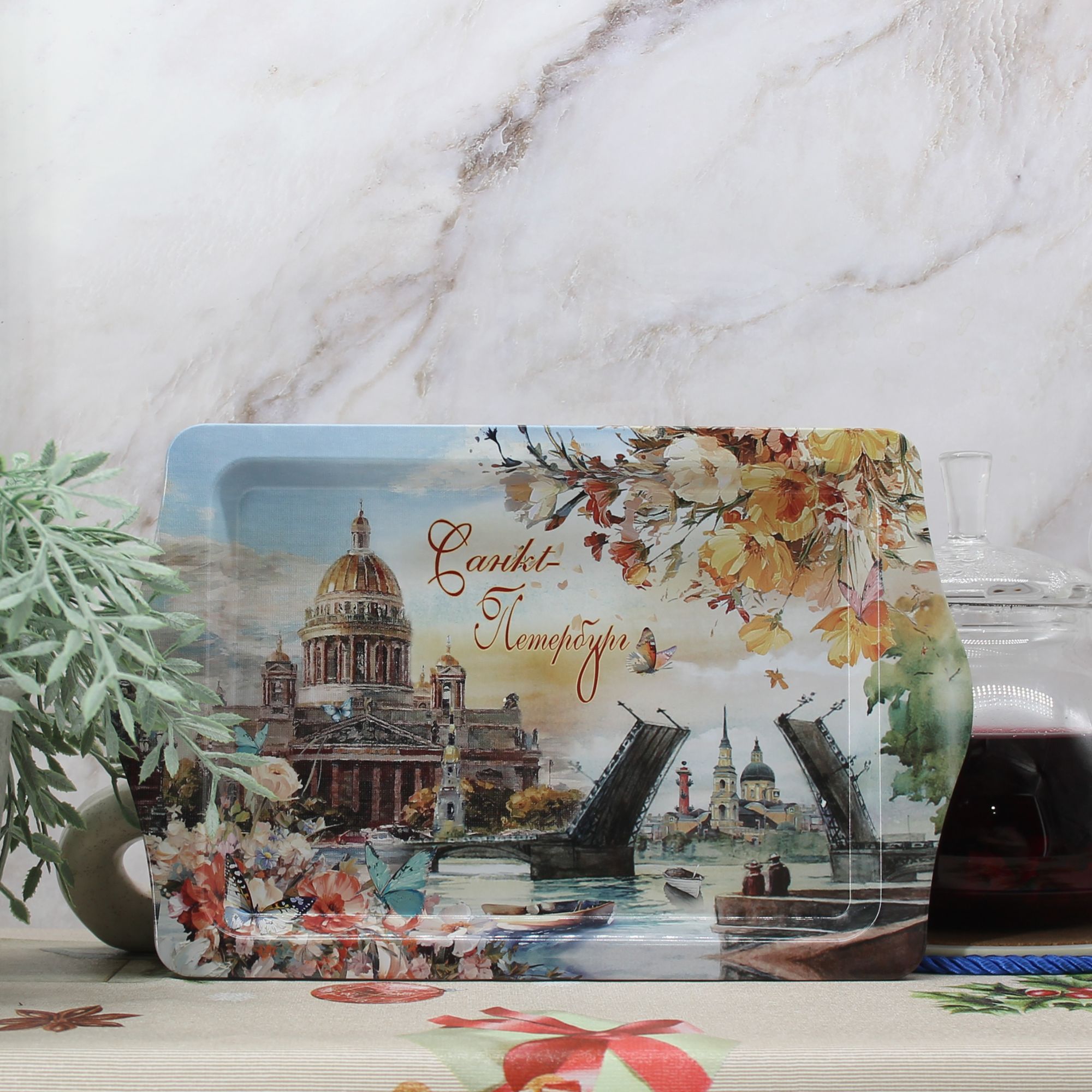 Миниатюра 1. Изделие "Сувенир поднос для кружек Санкт-Петербург № 4", цвет без цветов, категория "Сопутствующие товары".