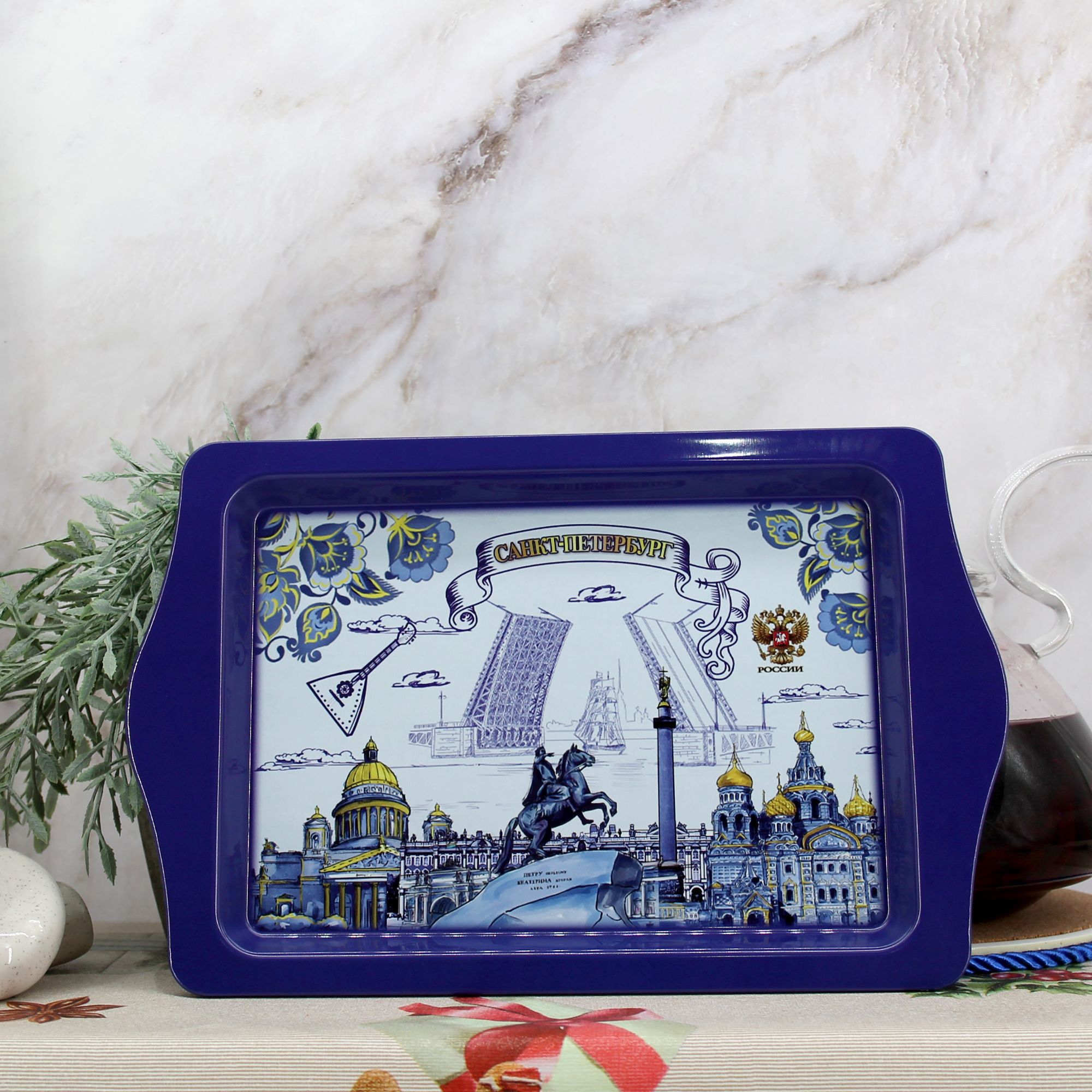 Миниатюра 1. Изделие "Сувенирный металлический поднос для кружек Санкт-Петербург № 2", цвет без цветов, категория "Сопутствующие товары".