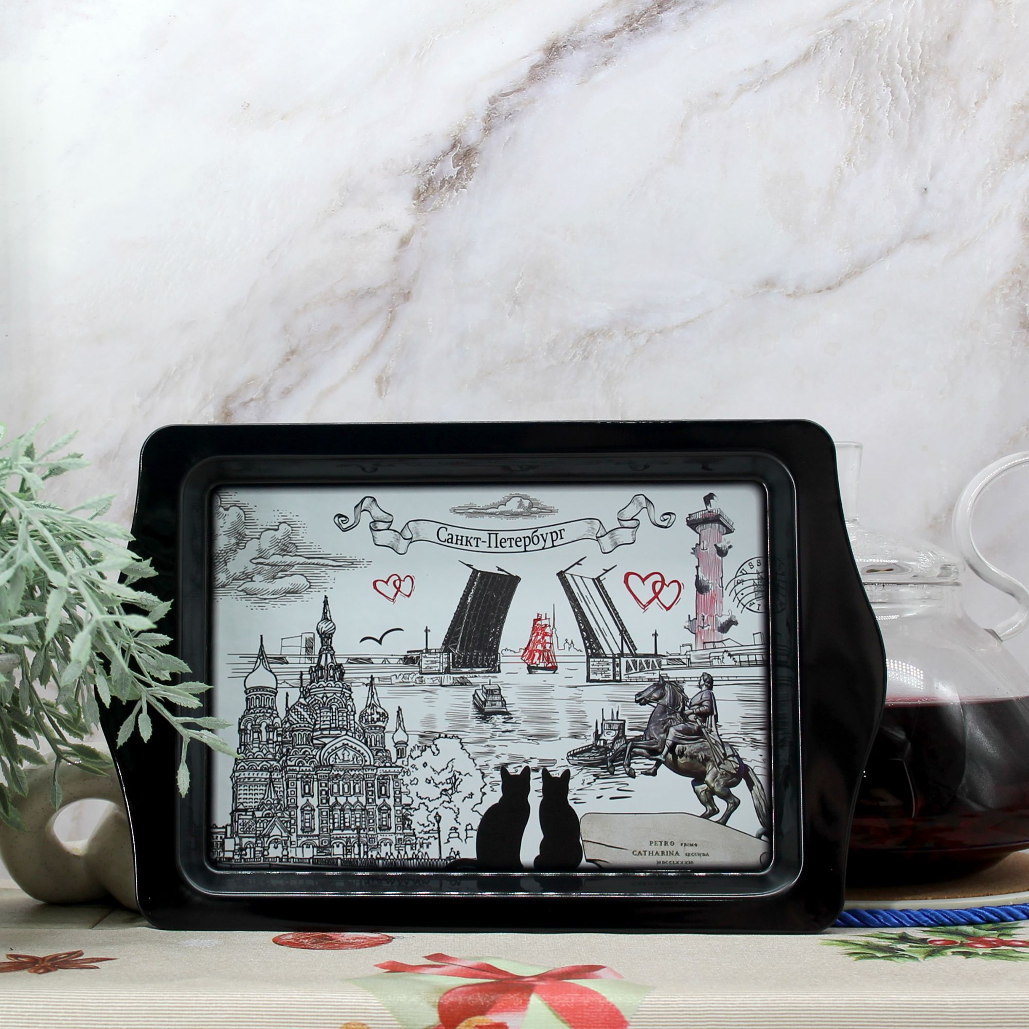 Миниатюра 1. Изделие "Сувенирный металлический поднос для кружек Санкт-Петербург", цвет без цветов, категория "Сопутствующие товары".