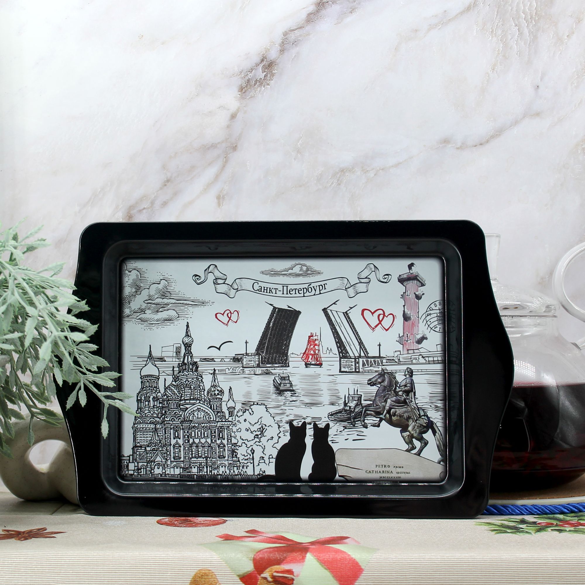 Миниатюра 3. Изделие "Сувенирный металлический поднос для кружек Санкт-Петербург", цвет без цветов, категория "Сопутствующие товары".
