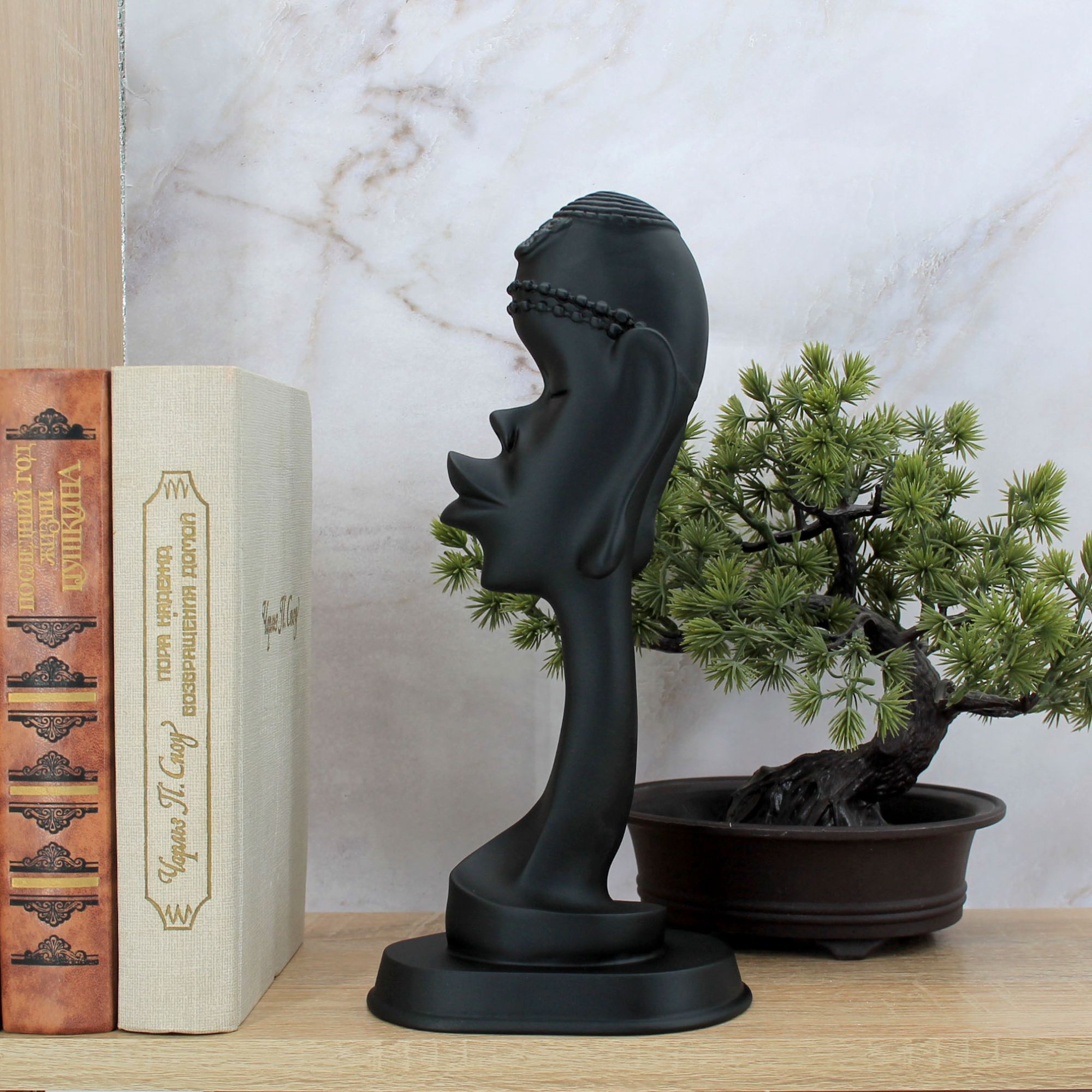 Миниатюра 8. Изделие "Интерьерная статуэтка "Голова африканки"", цвет черный матовый, категория "Статуэтки девушек".