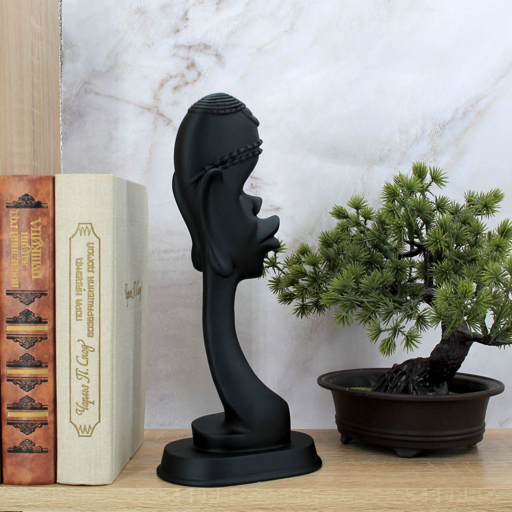 Миниатюра 7. Изделие "Интерьерная статуэтка "Голова африканки"", цвет черный матовый, категория "Статуэтки девушек".